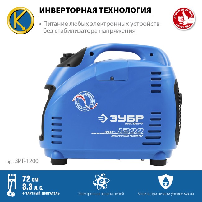 Инверторный генератор ЗИГ-1200 ЗУБР