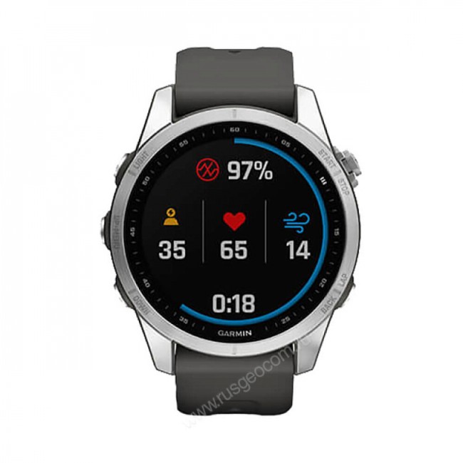 Часы Garmin Fenix 7S серебристый с графитовым силиконовым ремешком Часы Garmin Fenix 7S серебристый с графитовым силиконовым ремешком