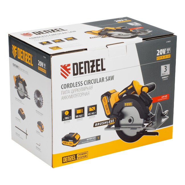 Пила циркулярная аккумуляторная CCSH-BL-20-185 Denzel