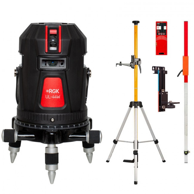 Комплект: лазерный уровень RGK UL-44W Black + штанга-упор, приемник, рейка Комплект: лазерный уровень RGK UL-44W Black + штанга-упор, приемник, рейка