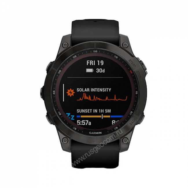 Часы Garmin Fenix 7 Sapphire Solar титановый серый DLC с черным ремешком