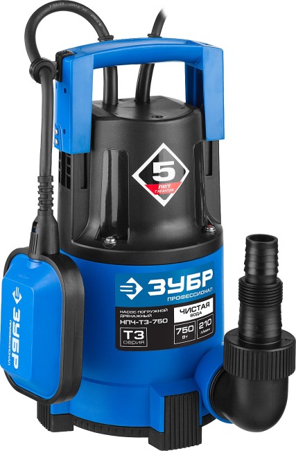 Дренажный насос с минимальным уровнем откачки Профессионал НПЧ-Т3-750 ЗУБР 750 Вт